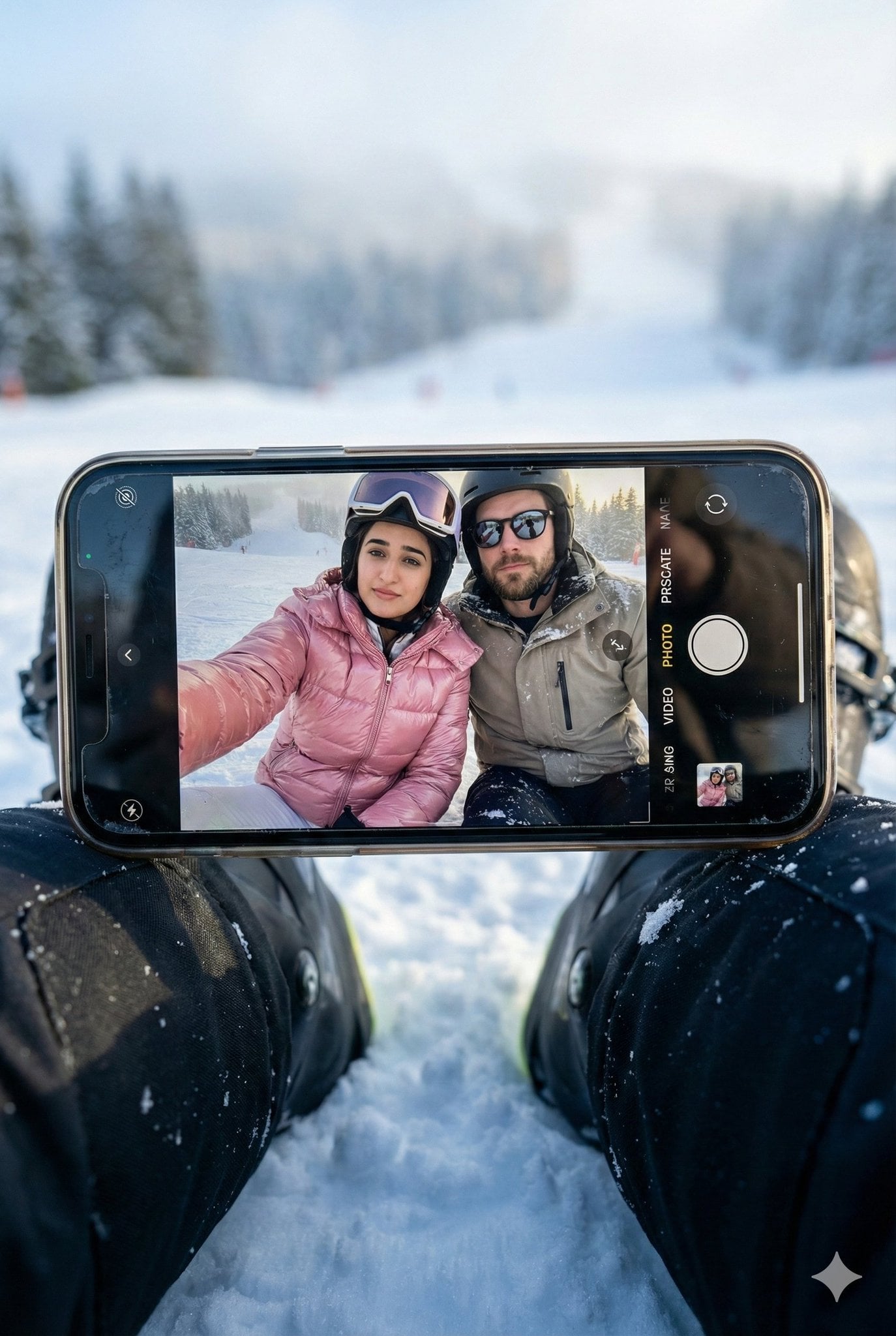 Photography AI image prompt preview: Create a hyper-realistic winter scene in a vertical 3:4 aspect ratio with cinematic realism and natural