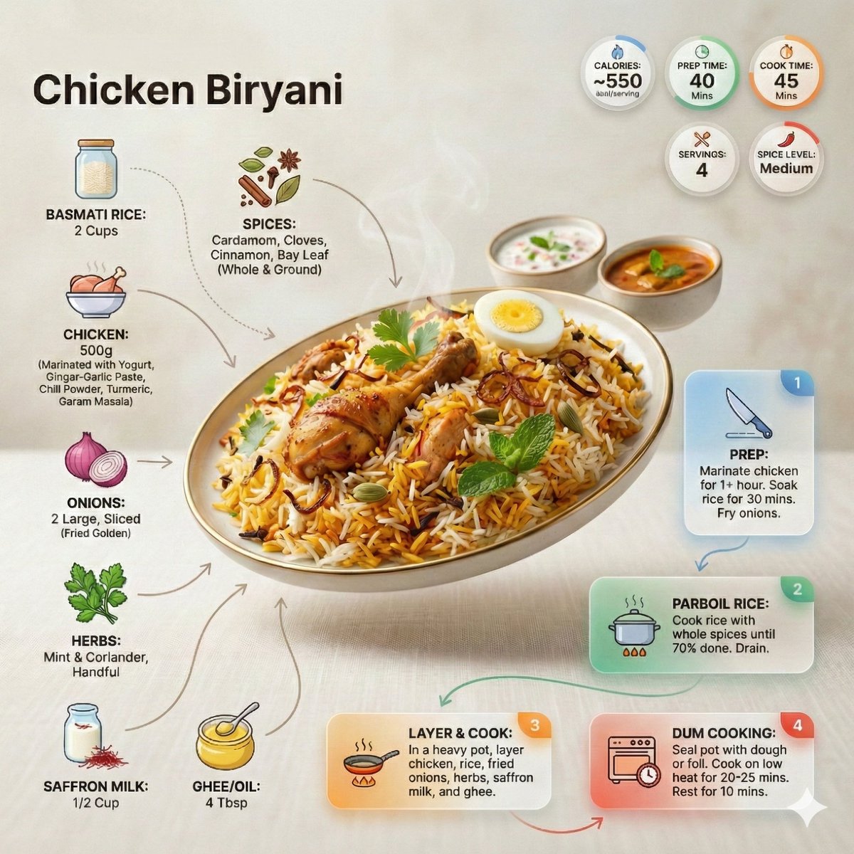 Photography AI image prompt preview: Ultra-clean modern recipe infographic