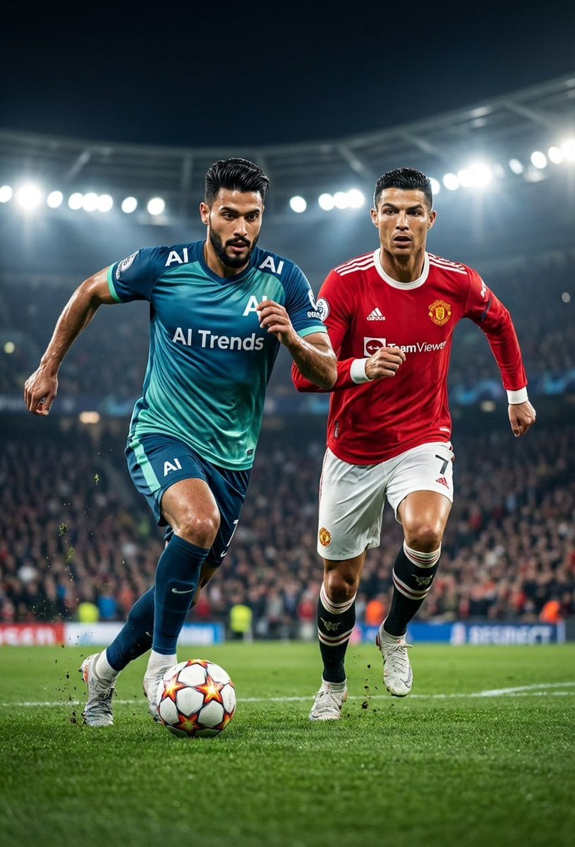 Photography AI image prompt preview: { A hyper-realistic, ultra-detailed 8K cinematic wide-shot of a football scene, captured from a dramatic