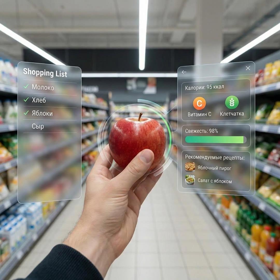 Product AI image prompt preview: First-person perspective inside a brightly lit supermarket aisle (image 2)