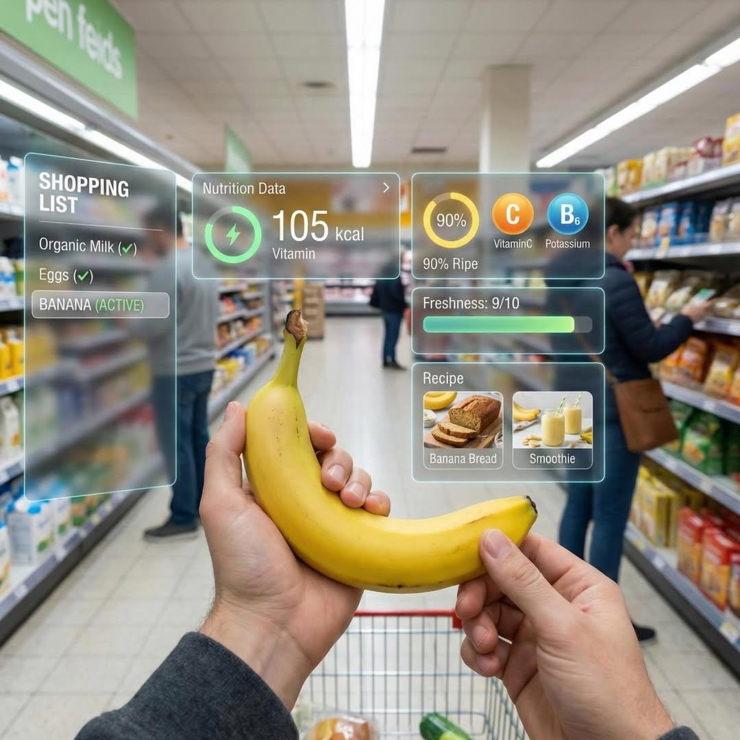 Product AI image prompt preview: First-person perspective inside a brightly lit supermarket aisle (image 3)