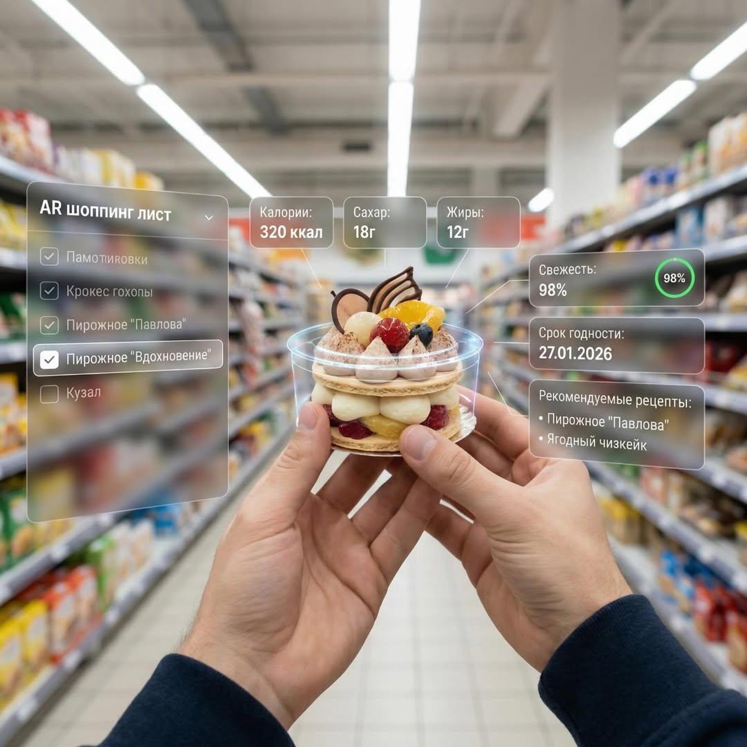 Product AI image prompt preview: First-person perspective inside a brightly lit supermarket aisle (image 4)