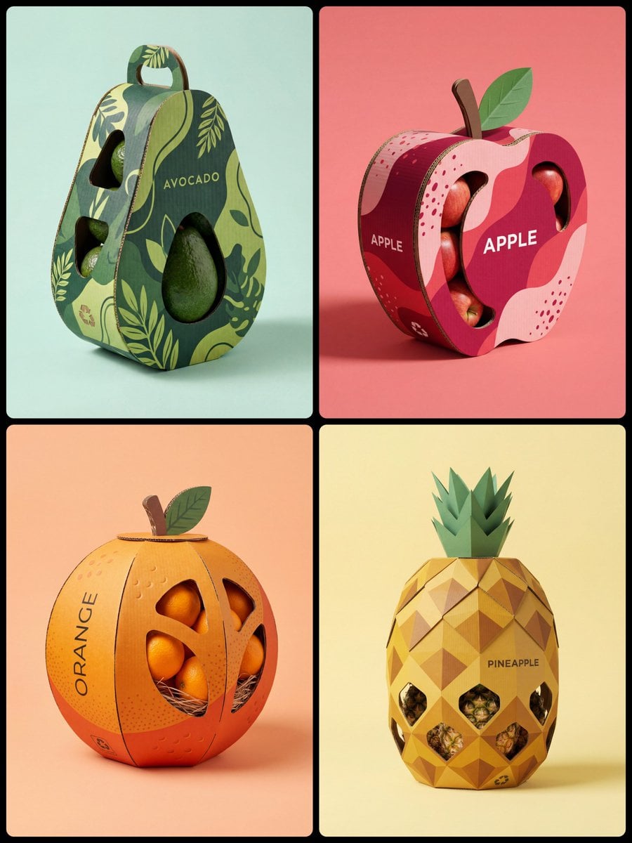 Photography AI image prompt preview: A high-quality professional product photography of a creative structural packaging design for [Fruit Name]