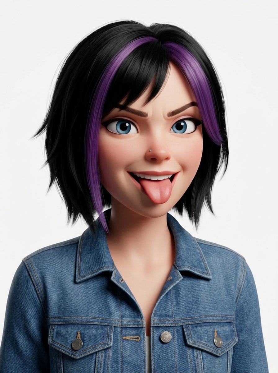 Illustration AI image prompt preview: Create a head-and-shoulders Pixar-style 3D avatar of an edgy person based on the reference image with a (image 3)