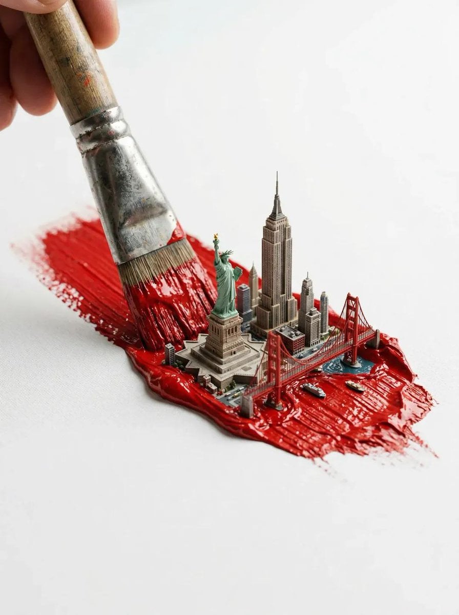Text / Typography AI image prompt preview: A hyper-realistic macro shot of a paintbrush creating a thick textured paint stroke on a clean white (image 2)