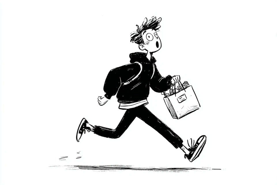 Illustration AI image prompt preview: A simple black-and-white illustration of a [subject] in [outfit], [doing action], with a [facial (image 2)