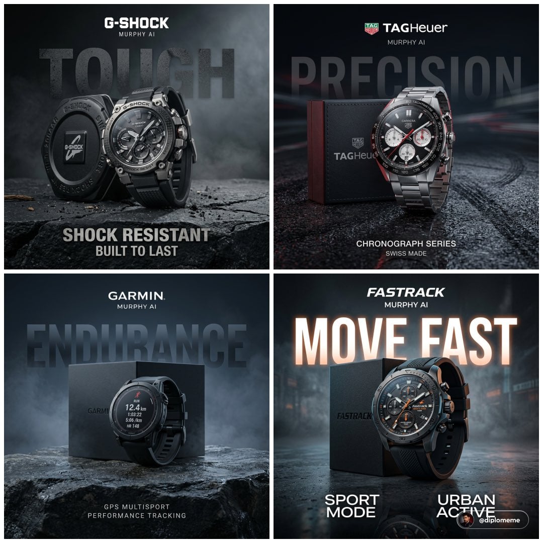 Text / Typography AI image prompt preview: TAG Heuer — Track Surface (REAL, NOT FAKE) High-end commercial watch advertisement, TAG Heuer chronograph,