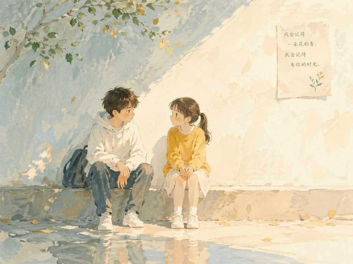 Illustration AI image prompt preview: Soft poetic children's book illustration with watercolor and gouache textures.Clear gentle daylight with