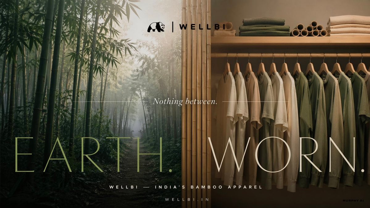Cinematic / Film Still AI image prompt preview: Cinematic product poster for WELLBI, India's premium bamboo apparel brand (image 2)