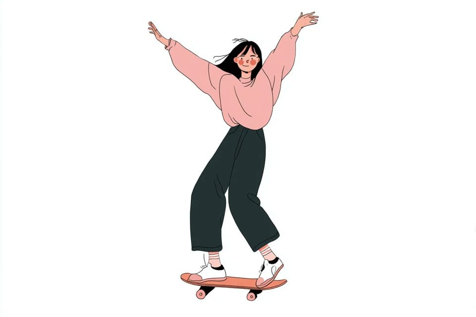 Illustration AI image prompt preview: A simple illustration of a [subject] in [outfit], [doing action], with a [facial expression] expression, in (image 4)