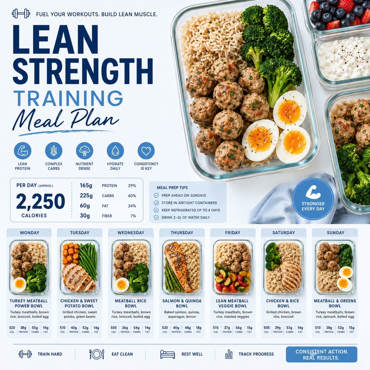 Minimalism AI image prompt preview: Clean & appetizing meal prep layouts Design a minimalist healthy meal prep poster for [MEAL PLAN], with (image 3)
