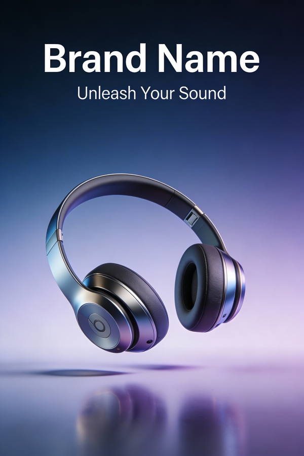 3D Render AI image prompt preview: A sleek and minimalist poster advertisement for a new high-tech wireless headphone