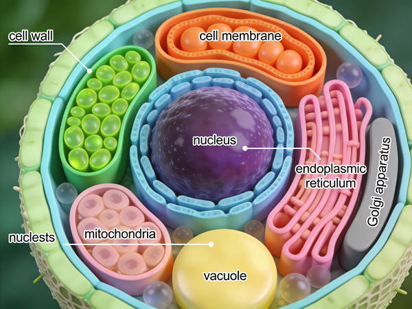 Illustration AI image prompt preview: A detailed, scientific illustration of a plant cell, in the style of a modern biology textbook