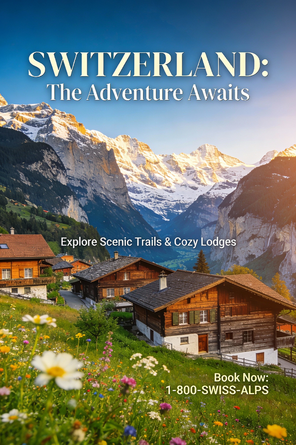 Photography AI image prompt preview: An aspirational and beautiful travel poster for visiting the Swiss Alps