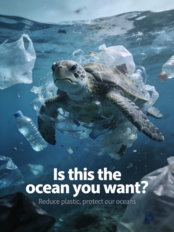 Product AI image prompt preview: A powerful and thought-provoking poster for a public service announcement about plastic pollution in the