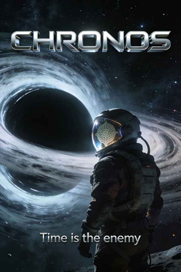Cinematic / Film Still AI image prompt preview: A cinematic, epic movie poster for a fictional sci-fi blockbuster titled “CHRONOS”