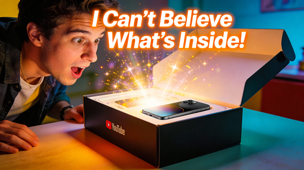 Product AI image prompt preview: A thumbnail for an unboxing video of a new, expensive tech gadget