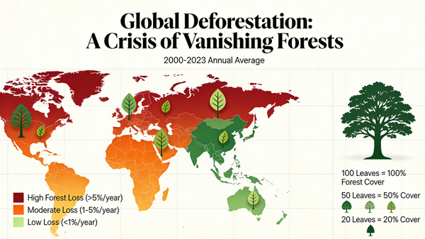 Landscape / Nature AI image prompt preview: A beautiful and informative data visualization for a report on global deforestation