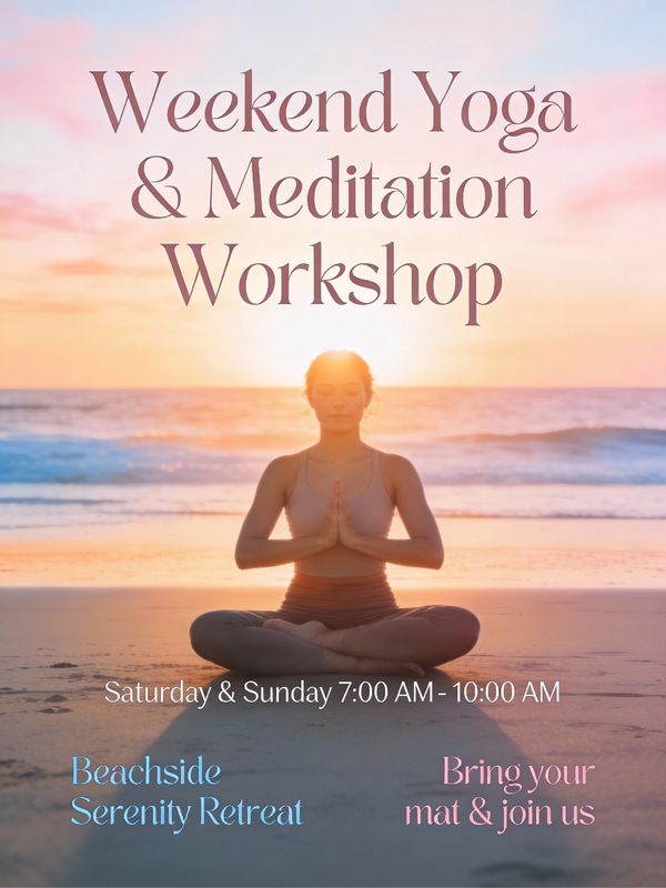 Photography AI image prompt preview: A serene and calming poster for a weekend yoga and meditation workshop