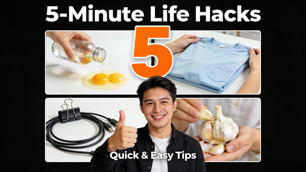 Product AI image prompt preview: A thumbnail for a “5-Minute Life Hacks” video