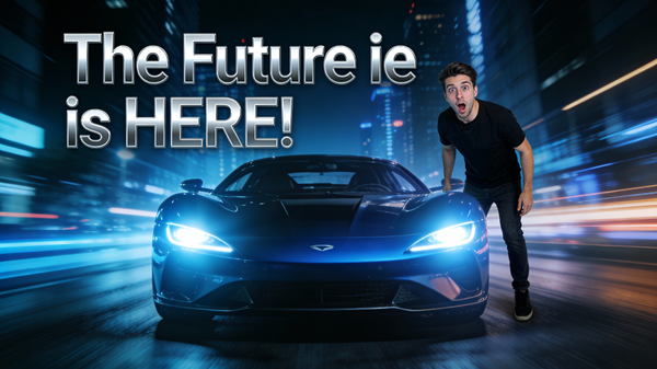 Vehicle AI image prompt preview: A thumbnail for a review of a new electric supercar